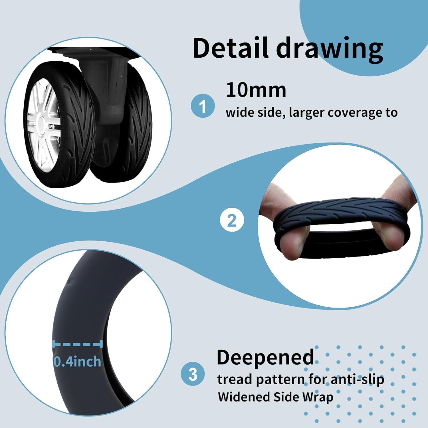XIANCO Luggage Wheel Silicone Protector Cover, 16 Pieces, Black, Shock Absorption, for Trolley Bag Suitcase Spinner Wheel