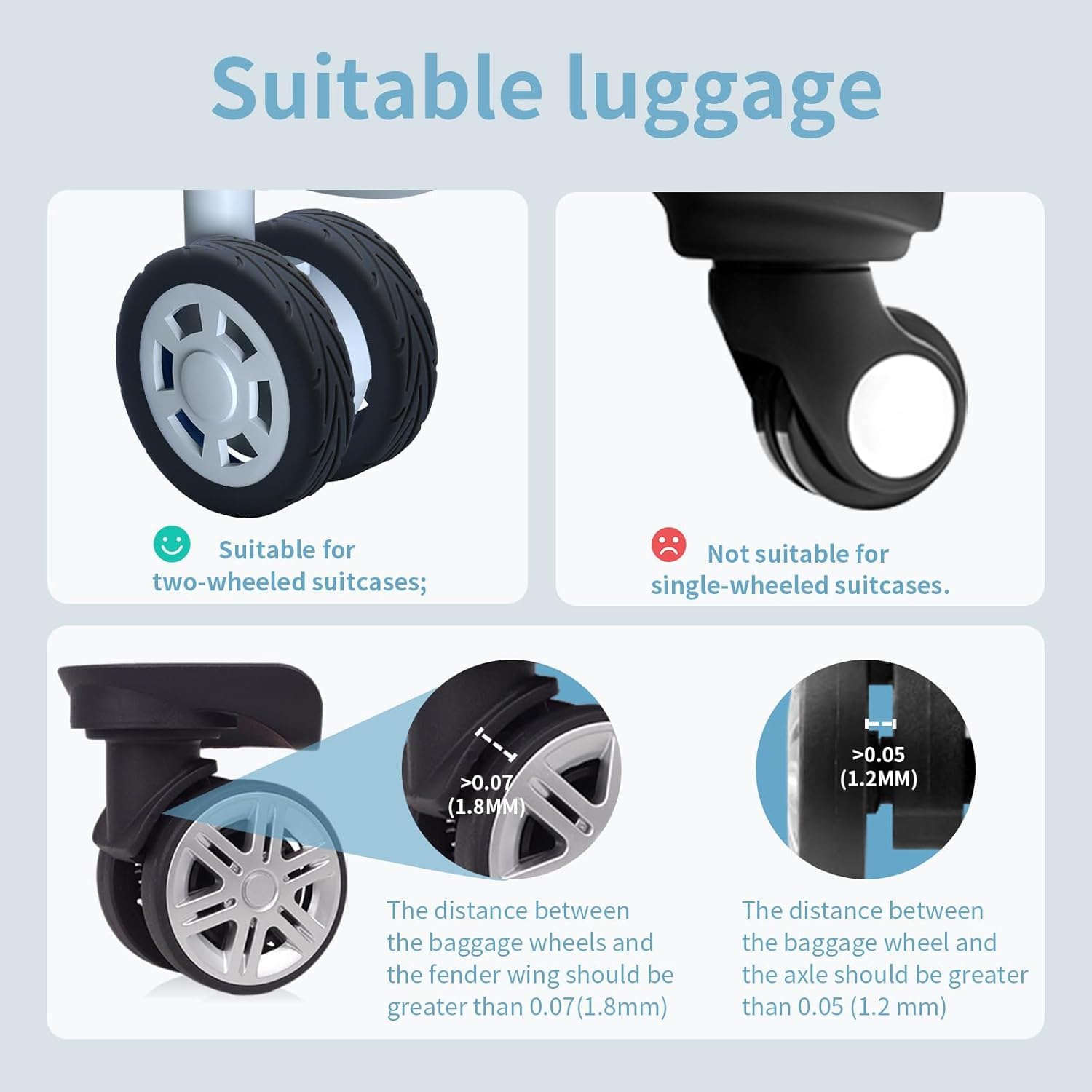 XIANCO Luggage Wheel Silicone Protector Cover, 16 Pieces, Black, Shock Absorption, for Trolley Bag Suitcase Spinner Wheel