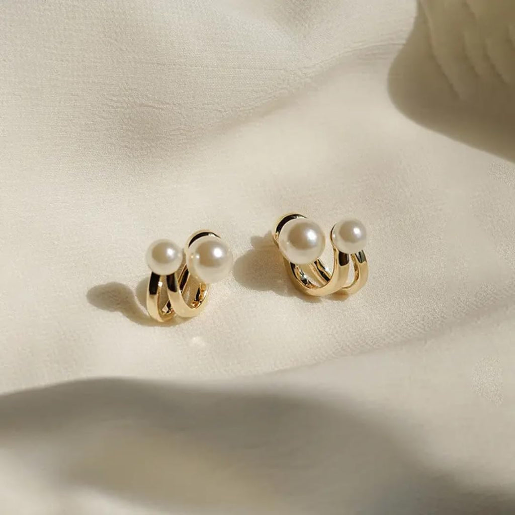 Estailo Fashion® Elegant Pearl Earrings Combo | Set of 3 – Wisdom, Flower & Minimal Style for Women