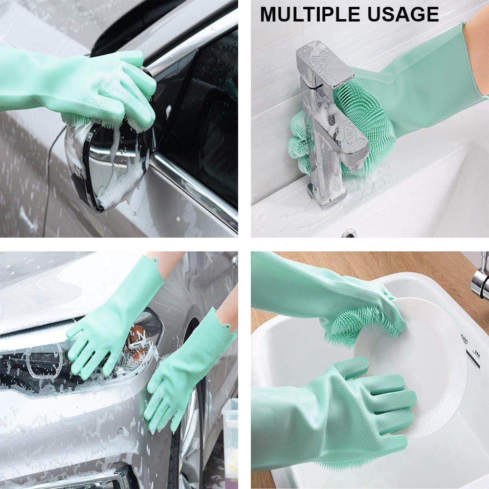 XJ LIVING Magic Silicone Dishwashing Gloves for Kitchen Cleaning, Reusable Silicone Hand Gloves for Dish Wash, Car Wash, Bathroom Cleaning & Pet Grooming (Multicolour, 1 Pair)