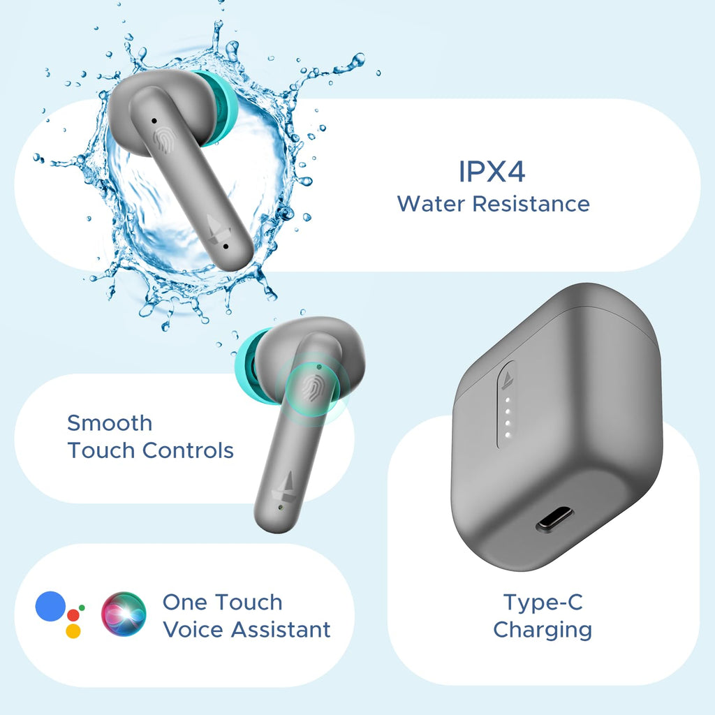 Boat Airdopes 141, Low Latency, ENx Tech, 42HRS Battery, Fast Charge, IWP, IPX4, Bluetooth Earbuds, TWS Ear Buds Wireless Earphones with mic (Cider Cyan)