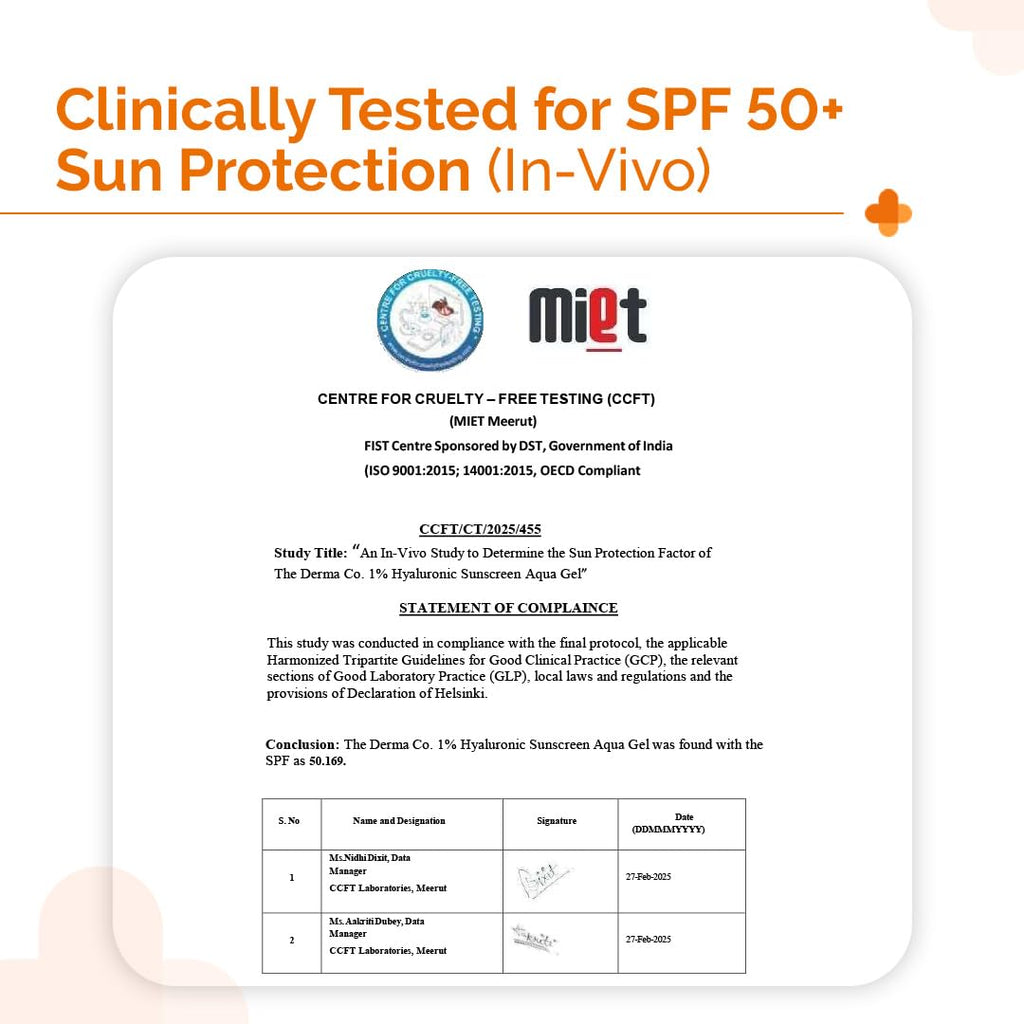 The Derma Co 1% Hyaluronic Sunscreen Aqua Gel SPF 50 PA++++ | Hydrating, Lightweight & Non-Greasy | No White Cast | Broad Spectrum & Blue Light Protection | Clinically Tested - (In-Vivo) | 30 g