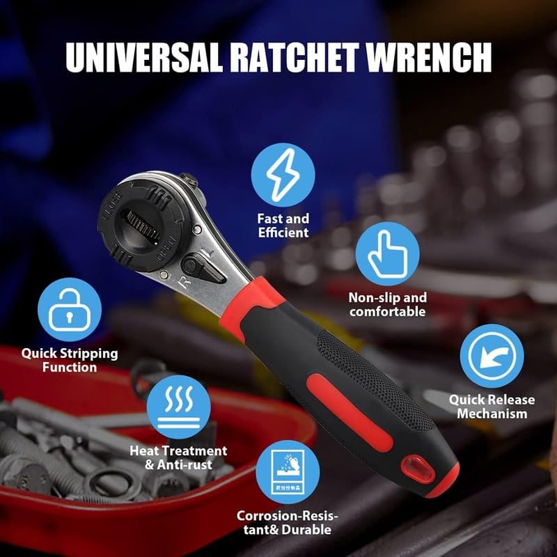 Homero Adjustable Ratchet Wrench 6-22mm Universal Spanner Tool | 60 Tooth Quick Ratchet Mechanism | Chrome Vanadium Steel Multi Size Wrench | Plumbing, Car Repair, Home Maintenance Hand Tool