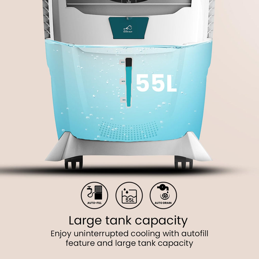 Crompton Ozone 55 Litres Desert Air Cooler for home | Large & Easy Clean Ice Chamber | 4-Way Air Deflection | High Density Honeycomb Pads | Everlast Pump | Auto Fill
