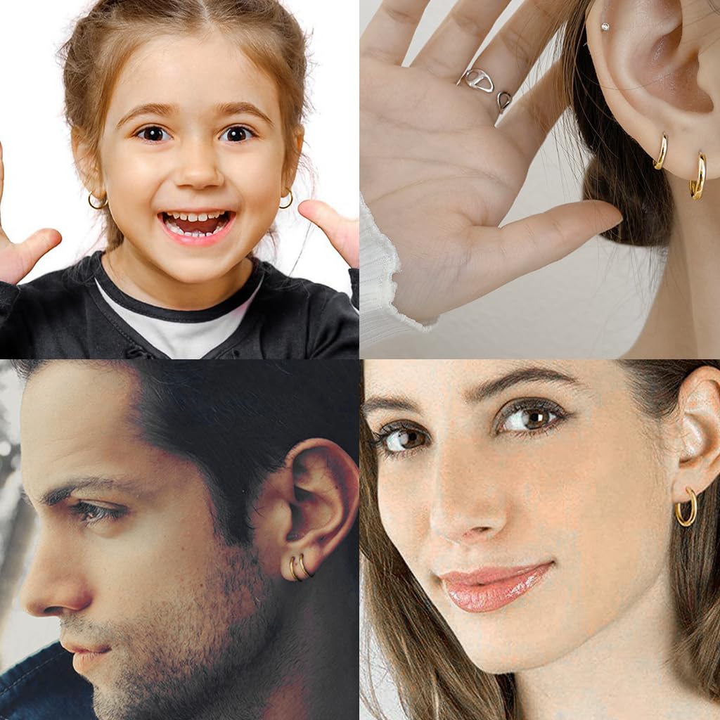 SANNIDHI® 4 Pairs Hoops Earrings for Women Men Stylish Gold Stainless Steel Hoop Earrings 8mm/10mm/12mm/14mm Hoop Ear Rings Fashion Couple Jewellery Earrings set Birthday Gift for Men Women Girls