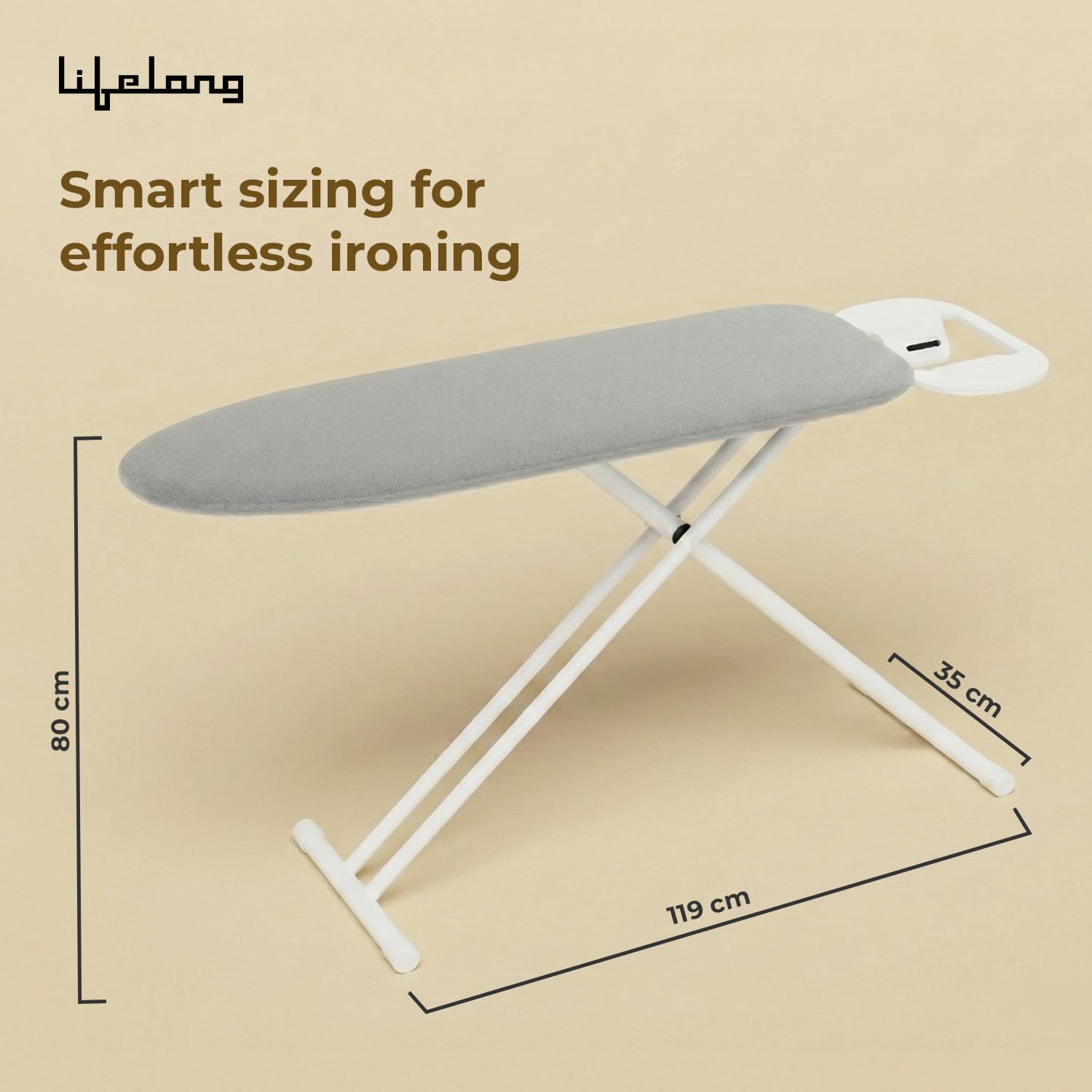 Lifelong Foldable Ironing Board with Silver Heat-Resistant Cover|Heavy-Duty & Sturdy Iron Board with Iron Stand|Adjustable Height, Non-Slip Legs,Portable & Space Saving Design for Easy Ironing at Home