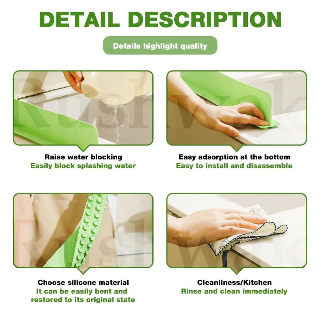 Rushwak 2PCS X 48CM Silicone Sink Splash Guard in Kitchen Sink Water Splash Guard with Strong Suction Cups Waterproof Countertop & Stove Protector Flexible Anti Splash Baffle for Kitchen & Bathroom