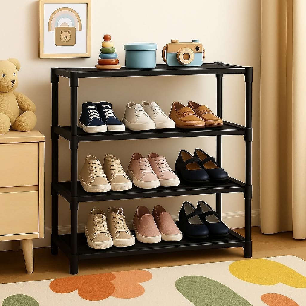 Ozoy 4 Tier Shoe Rack with Shelf, Folding Shoe Rack for Bedroom, Living Room,Entryway,Footwear Stand for Home, Organizer, One Size,ShoeRack Plastic 4 Shelf