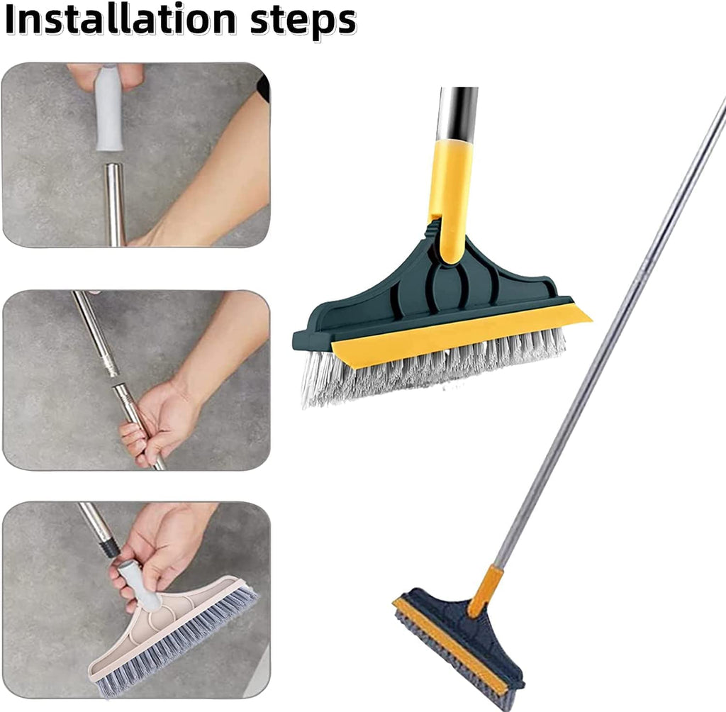 YETI 3-in-1 Bathroom Cleaning Brush with Wiper - Bathroom Cleaning Brush Long Handle 180° Rotate Toilet Brush Bathroom Tiles Cleaning, Wiper Floor Scrub for Kitchen Bathroom Cleaning