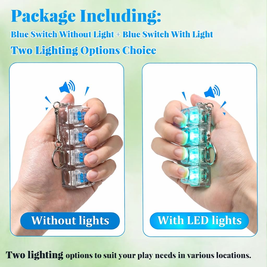 Mechanical Keyboard Switch Fidget Keychain with LED Glow for Stress Relief, Clicky Desk Toy for Adults, Portable EDC Keyring Accessory for Office, Travel & Daily Use