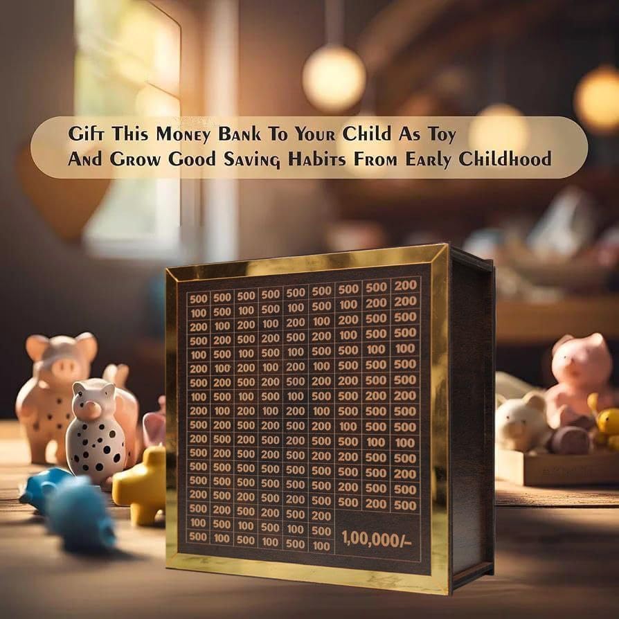 Money Saving Box for Kids and Adults | Wooden Money Bank with Lock | Big Size Piggy Bank 2 Lakh Target | 1 Lakh Saving Box with Numbers | Undiyal Hundi Pig