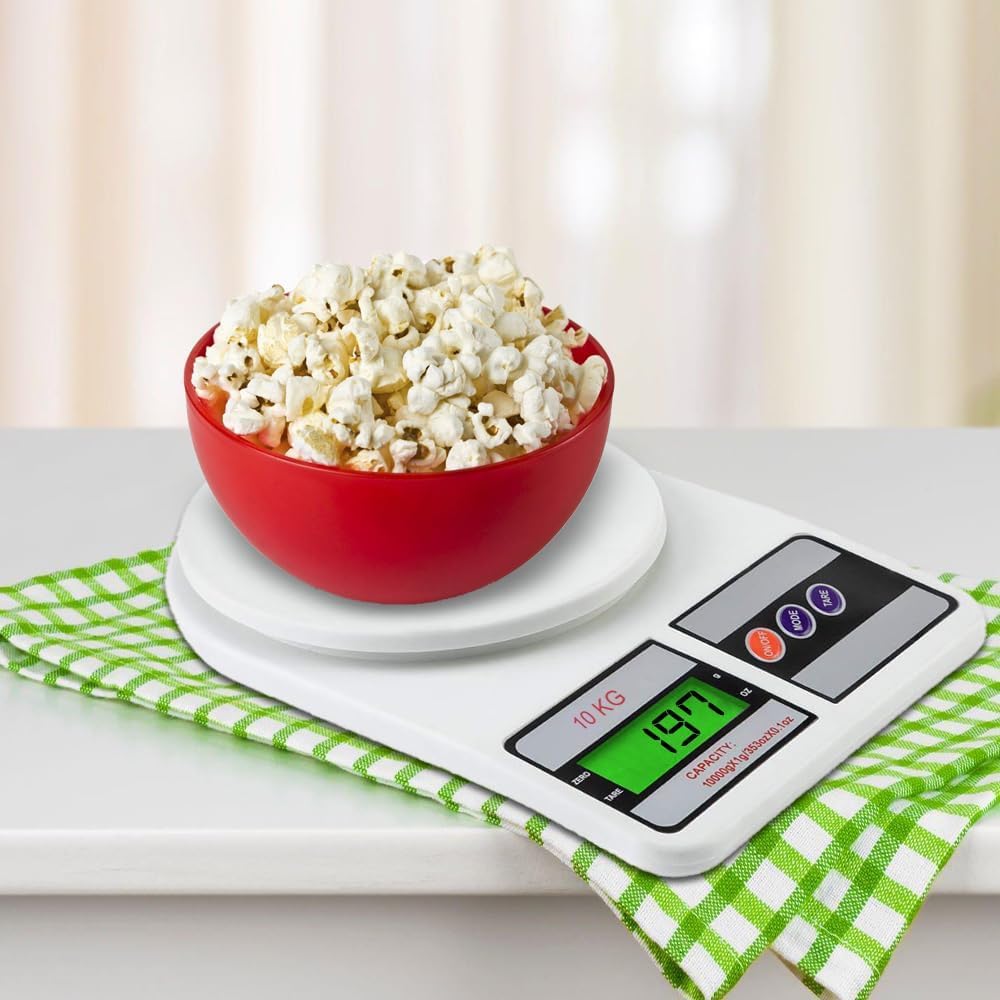 Viblizz Digital Kitchen Weighing Scale 10kg | Electronic Food Weight Machine for Home & Kitchen | High Precision SF-400 Scale for Diet, Baking & Cooking | Multipurpose Weight Balance, White