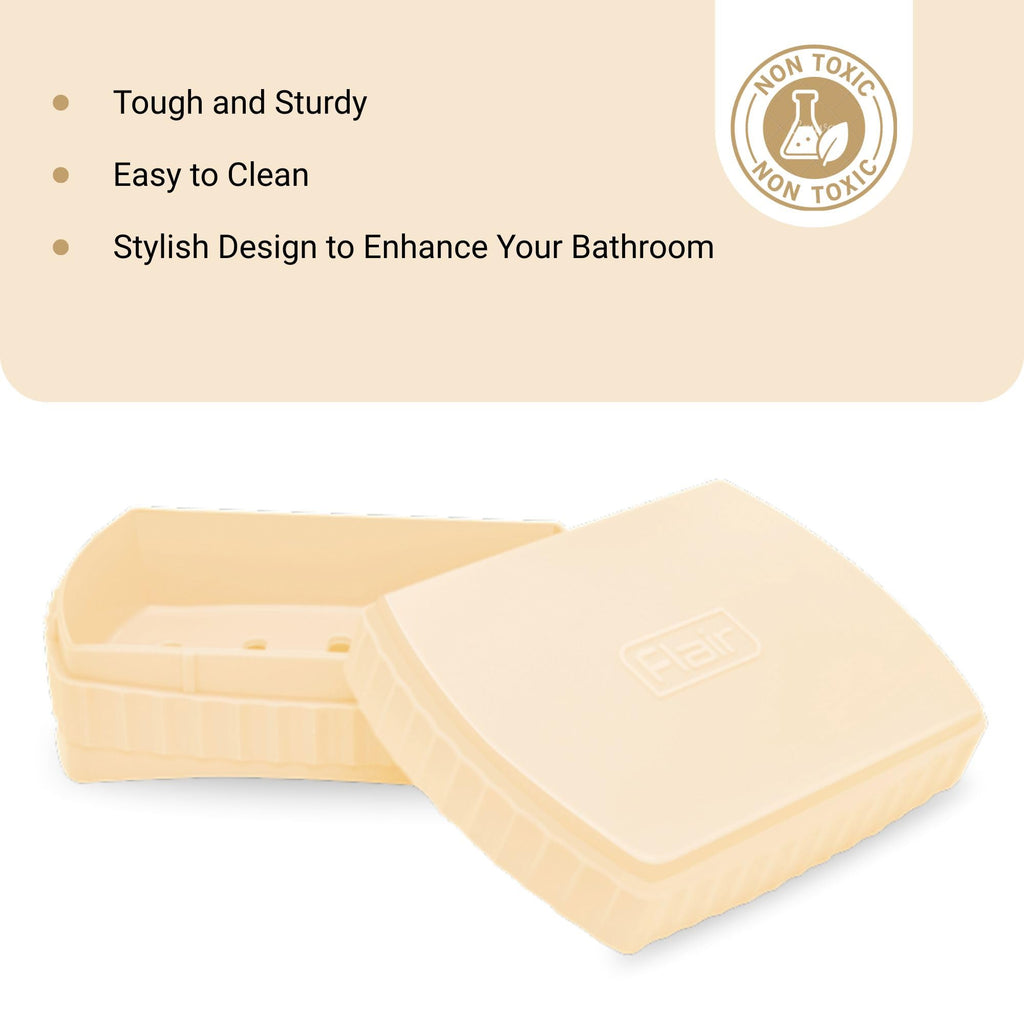 FLAIR Estella Soap Case with Drainage | Reusable & Durable Soap Box | Modern Bathroom Soap Holder (1, Beige)