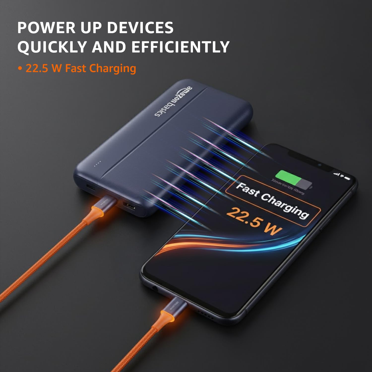 Amazon Basics 20000 mAh Power Bank | 22.5W Fast Charging | Dual Output & Input | Charge 3 Devices Simultaneously | for Smartphones, TWS Earbuds, Speakers, Tablets (Dark Blue)