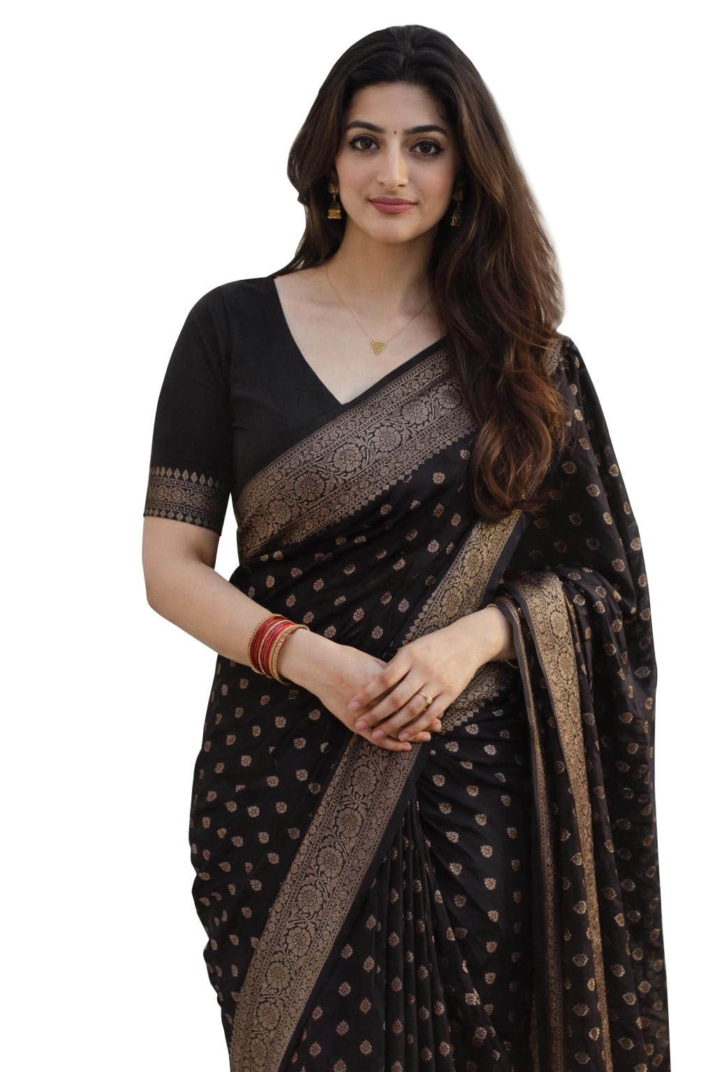 Shasmi Women's Black Banarasi Pure Kanjivaram Silk Saree Soft new ladies Design Wear Pattu Sarees Latest 2026 Cotton Party Sari collections With Blouse Piece for Wedding sadi (KS-229 BLACK)