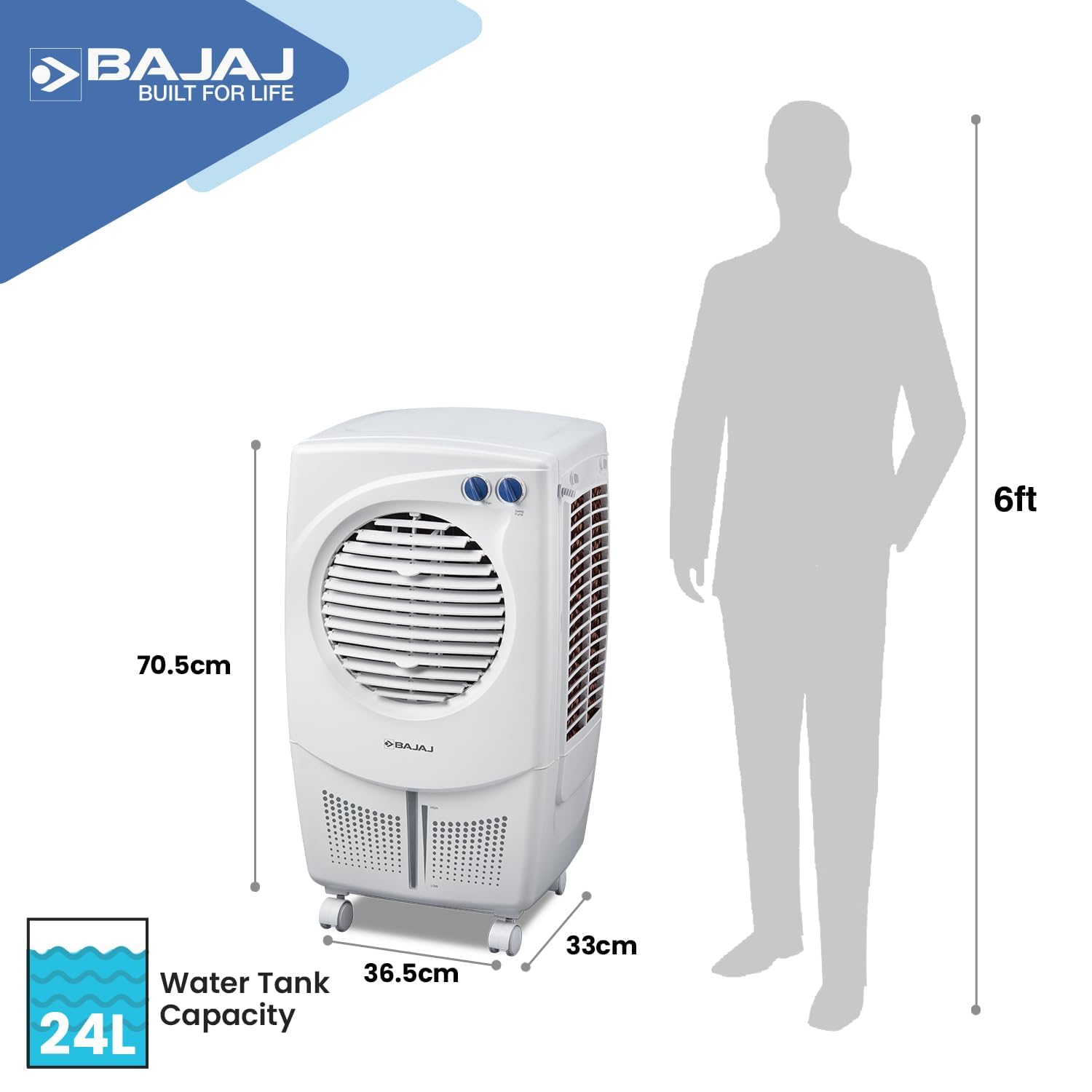 Bajaj PX25 Torque Air Cooler For Room 24L|Mini Air Cooler For Home|Anti-Bacterial Honeycomb Cooling Pads|16Ft Air Throw|High Speed Fan|Inverter Compatible|3 Yrs Comprehensive Product Warranty|White