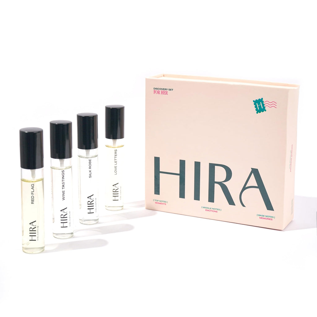 HIRA Discovery Gift Set for Women | 4 x 10 ml 8 Hours Long Lasting Luxury Premium Fragrances | Summer Afternoon, Wine Tastings, Love Letters, Red Flag | Gift for Wife, Girlfriend
