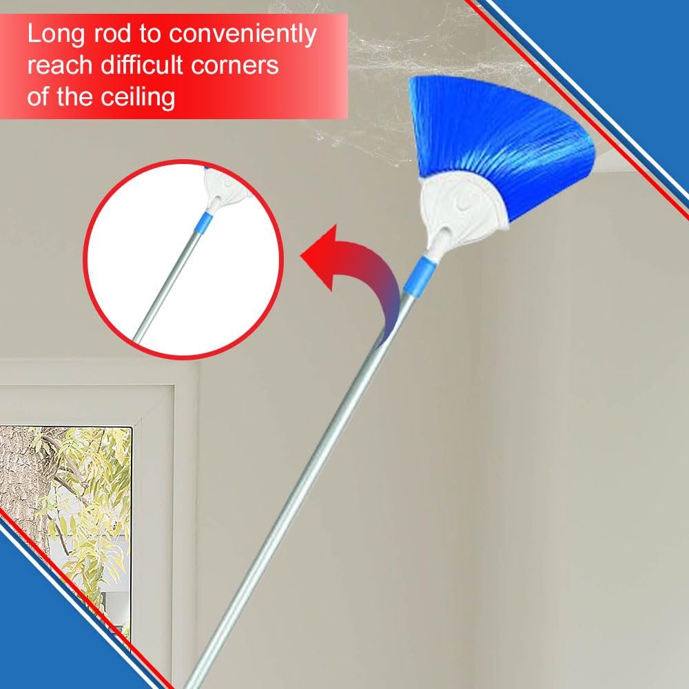 Cello Kleeno Cobweb Brush with Telescopic Rod | Extendable Broom featuring Long Stainless Steel Handle for Fan, Ceiling, and Roof Cleaning | Soft Bristles for Gentle yet Effective Dusting |Blue