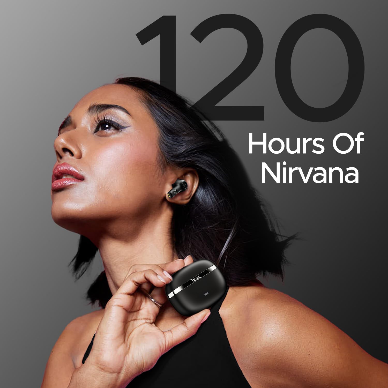 Boat Nirvana Ion, 120HRS Battery, Crystal Bionic Sound w/Dual EQ Modes, 4Mics ENx, App Support, Low Latency, IPX4, v.5.2 Bluetooth Earbuds, TWS Ear Buds Wireless Earphones with mic (Charcoal Black)