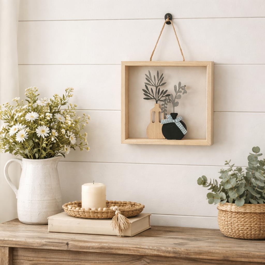 CraftVatika Wooden Frame Botanical Wall Decor for Home Decoration | Minimalist Hanging Frame with Artificial Plant Design | Decorative Wall Art for Living Room Bedroom Office Interior