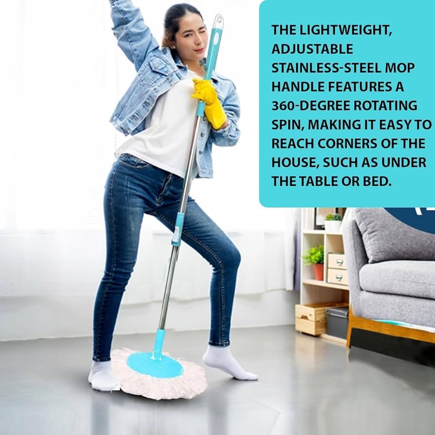 Mop Stick Rod Only with Free Microfiber Refill | Adjustable Stainless Steel Spin Mop Rod | Pocha Stick for Floor Cleaning Home & Office