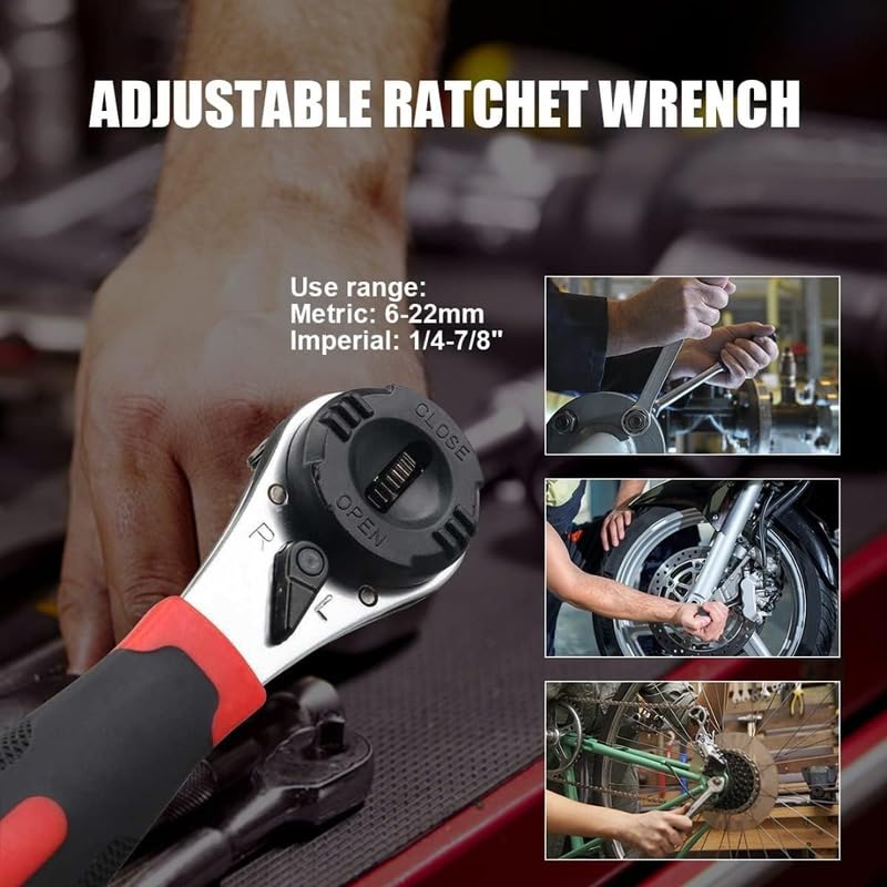 Homero Adjustable Ratchet Wrench 6-22mm Universal Spanner Tool | 60 Tooth Quick Ratchet Mechanism | Chrome Vanadium Steel Multi Size Wrench | Plumbing, Car Repair, Home Maintenance Hand Tool