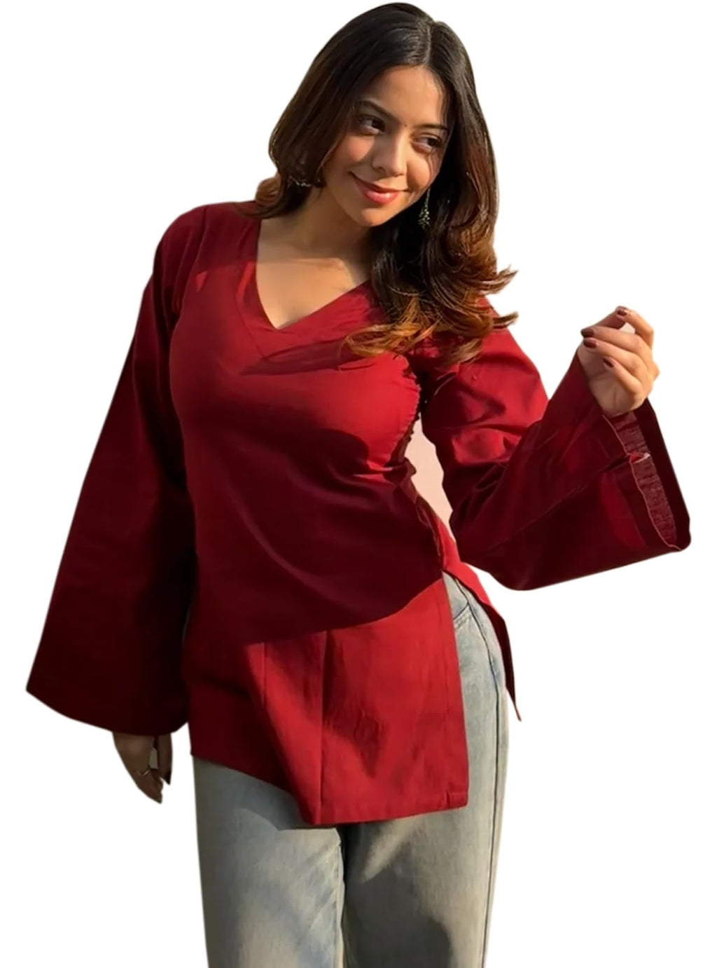 ANNI Designer Women's Viscose Blend Solid Short Kurti (Ayoti Red_S_Red_Small)
