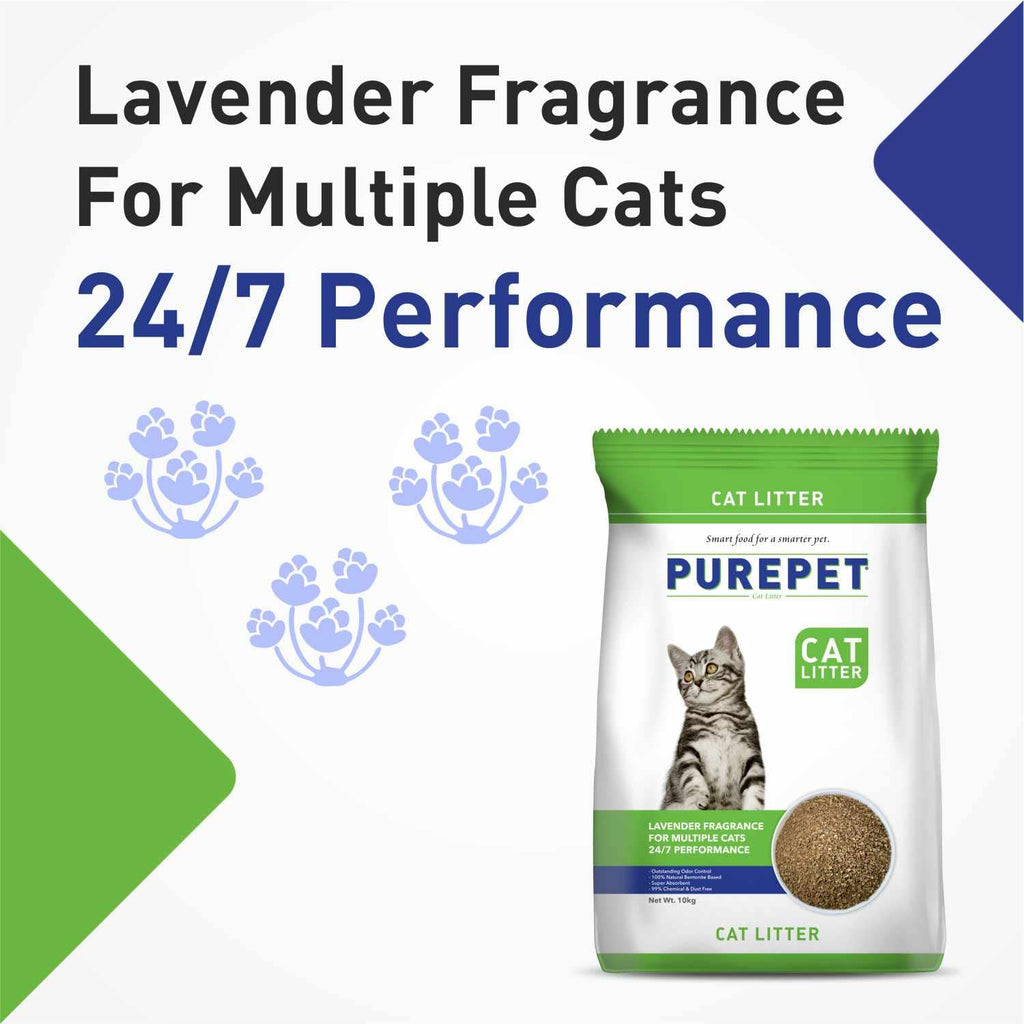 Purepet Cat Litter for All Cat Breed, Lavender Fragrance - 10kg Pack Pet Litter Tray Refill
