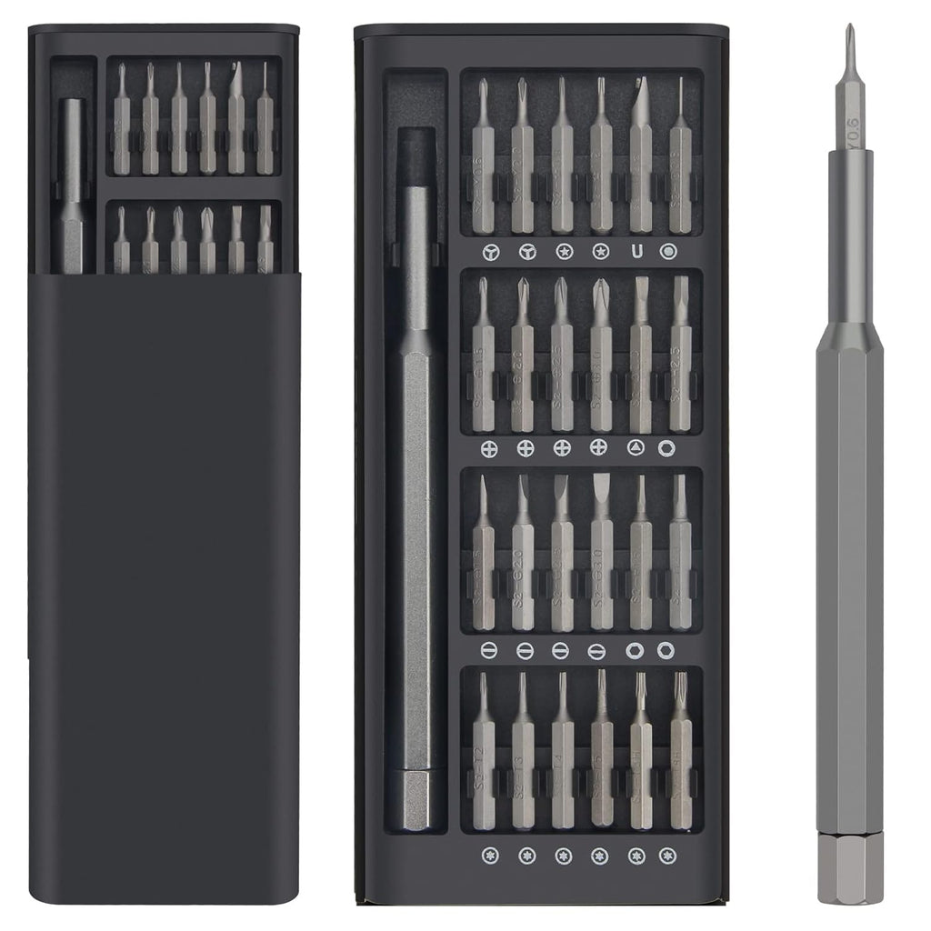 AMENDAS 24 in 1 Mini Screwdriver Set with Case, Small Flathead Magnetic Screwdriver Kit for Electronics, PC, Watches, Glasses, Phones, Jewelry, Black