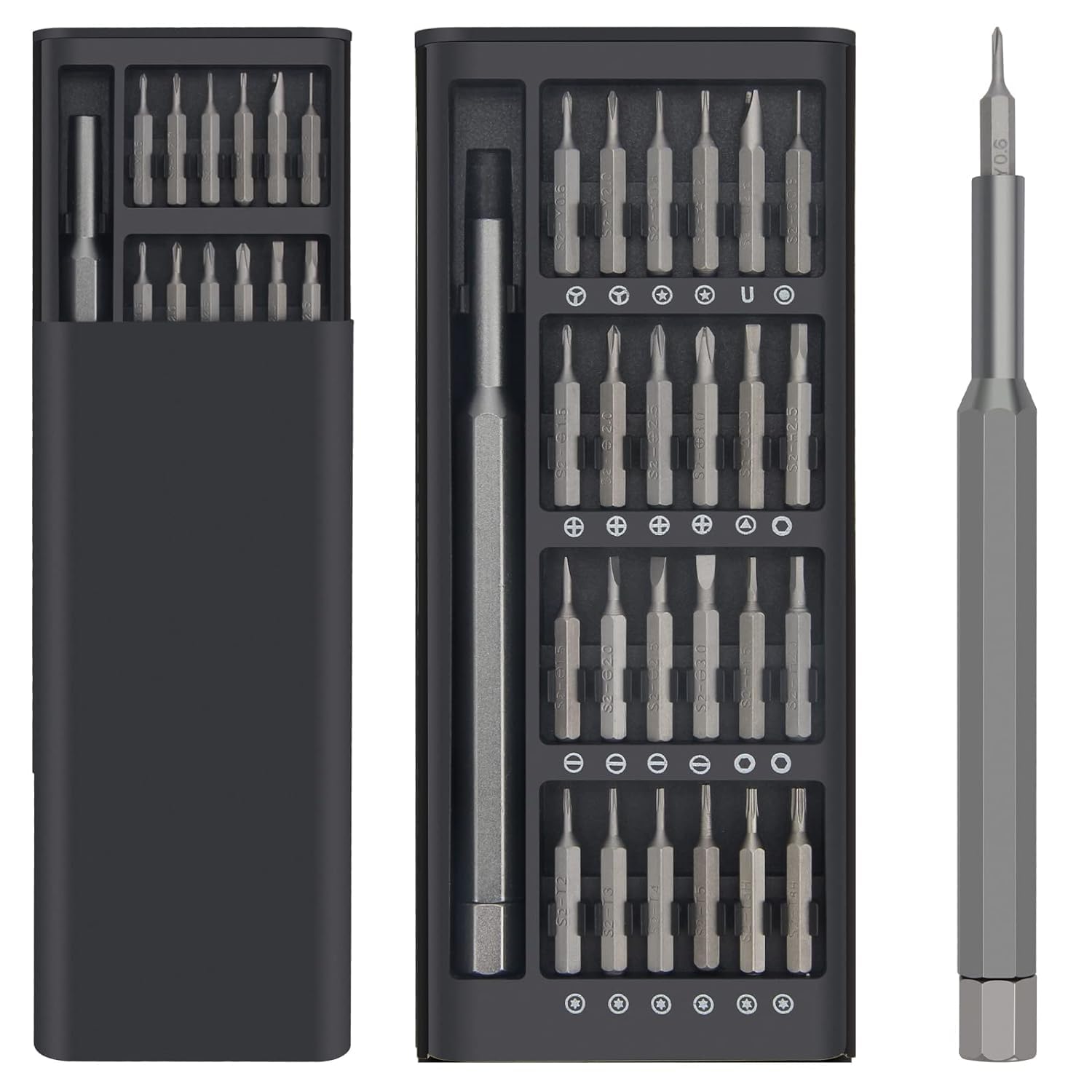 AMENDAS 24 in 1 Mini Screwdriver Set with Case, Small Flathead Magnetic Screwdriver Kit for Electronics, PC, Watches, Glasses, Phones, Jewelry, Black
