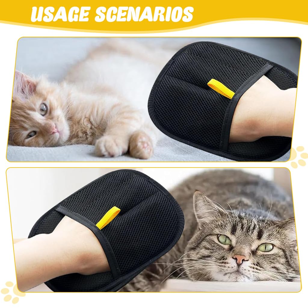 Qpets® Pet Hair Removal Gloves, Static-Enhanced Pet Hair Removal Mitt, Reusable Grooming Mitt Cleaning Glove for Furniture, Carpets, Car Seats & Gentle Massage for Dogs Cats (23.5x18cm)