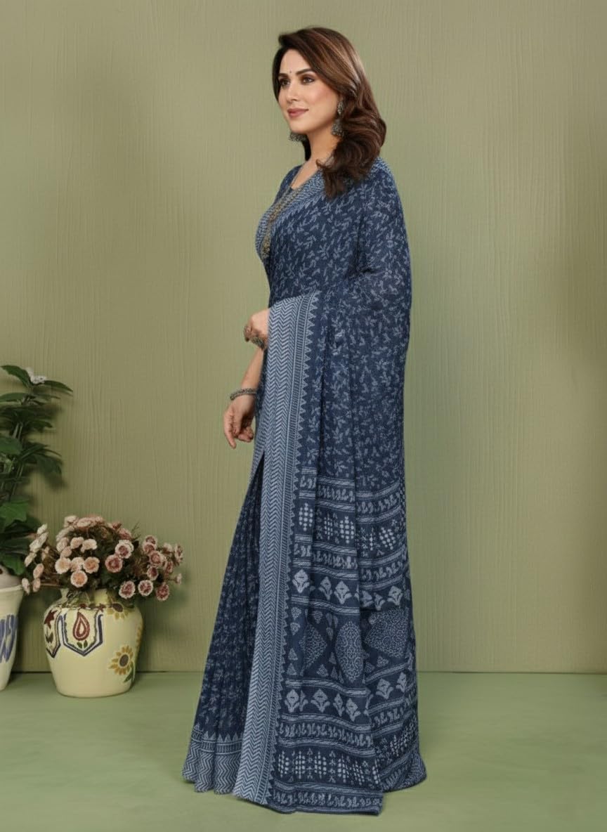 Yashika Women's Blue Georgette Sarees Saree with Blouse Piece for Traditional Ethinic Wear Sari-(AZ-YS-P1-NIRVIKA BLUE)