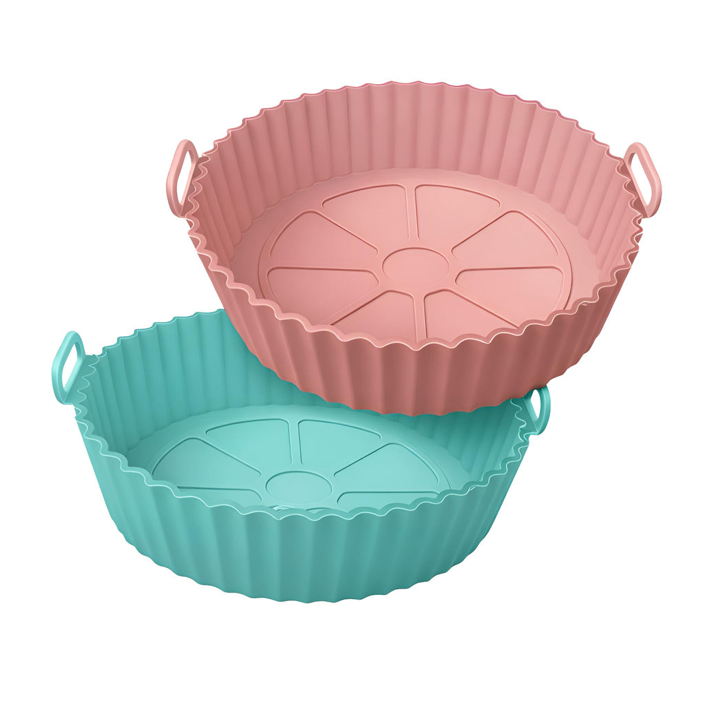 DALUCI Air Fryer Liners Silicone Reusable Tray No Mess Easy Clean Basket Liner with Handles - Round (8 Inch, Pack of 2)