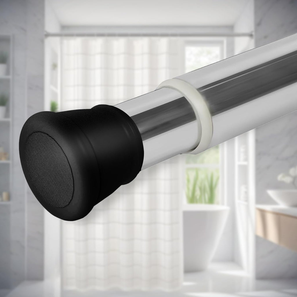 SITTELLA® (85Cm To 140Cm) Extendable Shower Curtain Tension Rod Non-Drilling Anti-Skid Spring Pull Rod -Stainless Steel, Silver-Black