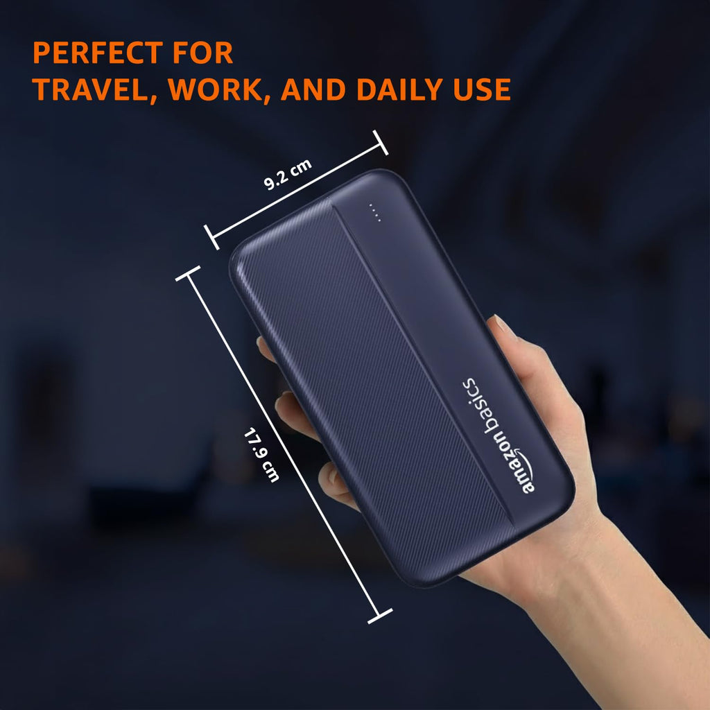 Amazon Basics 20000 mAh Power Bank | 22.5W Fast Charging | Dual Output & Input | Charge 3 Devices Simultaneously | for Smartphones, TWS Earbuds, Speakers, Tablets (Dark Blue)