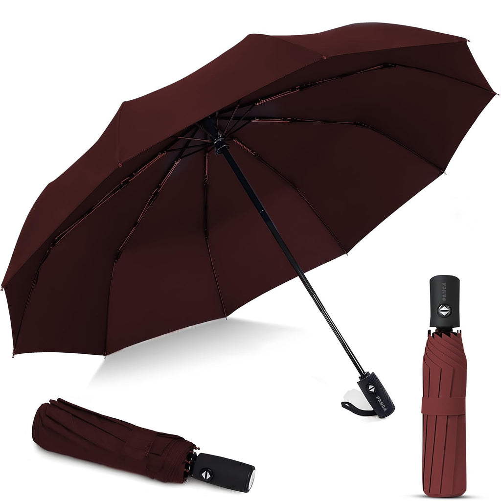 PANCA Windproof Automatic Open Close Travel Umbrella for Men & Women | Compact 3 Fold Rain Umbrella with 8 Reinforced Ribs | Portable Folding Umbrella for Office, Travel & Outdoor (Maroon)