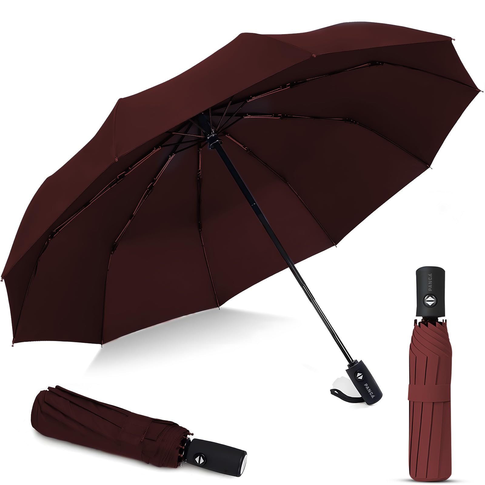 PANCA Windproof Automatic Open Close Travel Umbrella for Men & Women | Compact 3 Fold Rain Umbrella with 8 Reinforced Ribs | Portable Folding Umbrella for Office, Travel & Outdoor (Maroon)
