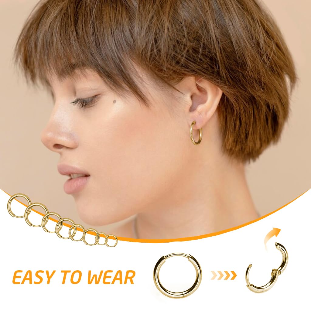 SANNIDHI® 4 Pairs Hoops Earrings for Women Men Stylish Gold Stainless Steel Hoop Earrings 8mm/10mm/12mm/14mm Hoop Ear Rings Fashion Couple Jewellery Earrings set Birthday Gift for Men Women Girls