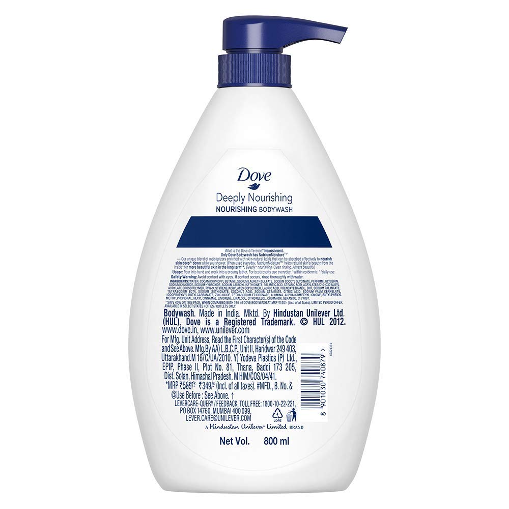 DOVE Nourishing Bodywash, 825ml, for Soft and Smooth Skin, with Triple Hydration Serum & Glycerine, Dermatologically Tested, Paraben-Free, Sulphate-Free