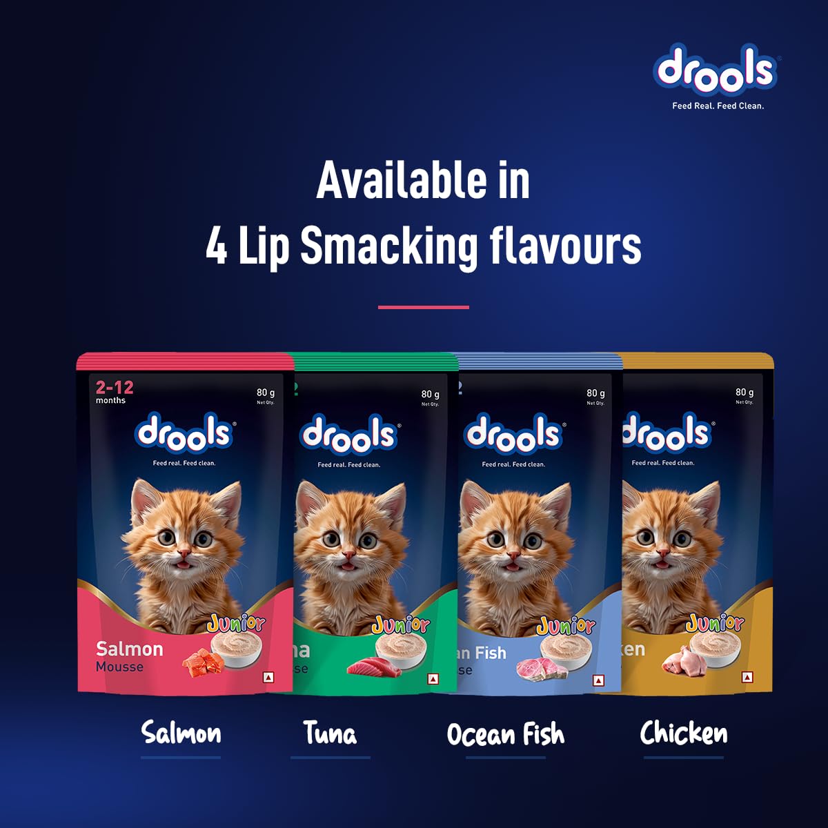 Drools Kitten Wet Mousse 80g Pack of 5, 400g | Salmon Flavour | Rich in Protein | Promotes Hydration & Easy to Digest | No Artificial Flavours | Packed with Essential Vitamins & Antioxidants