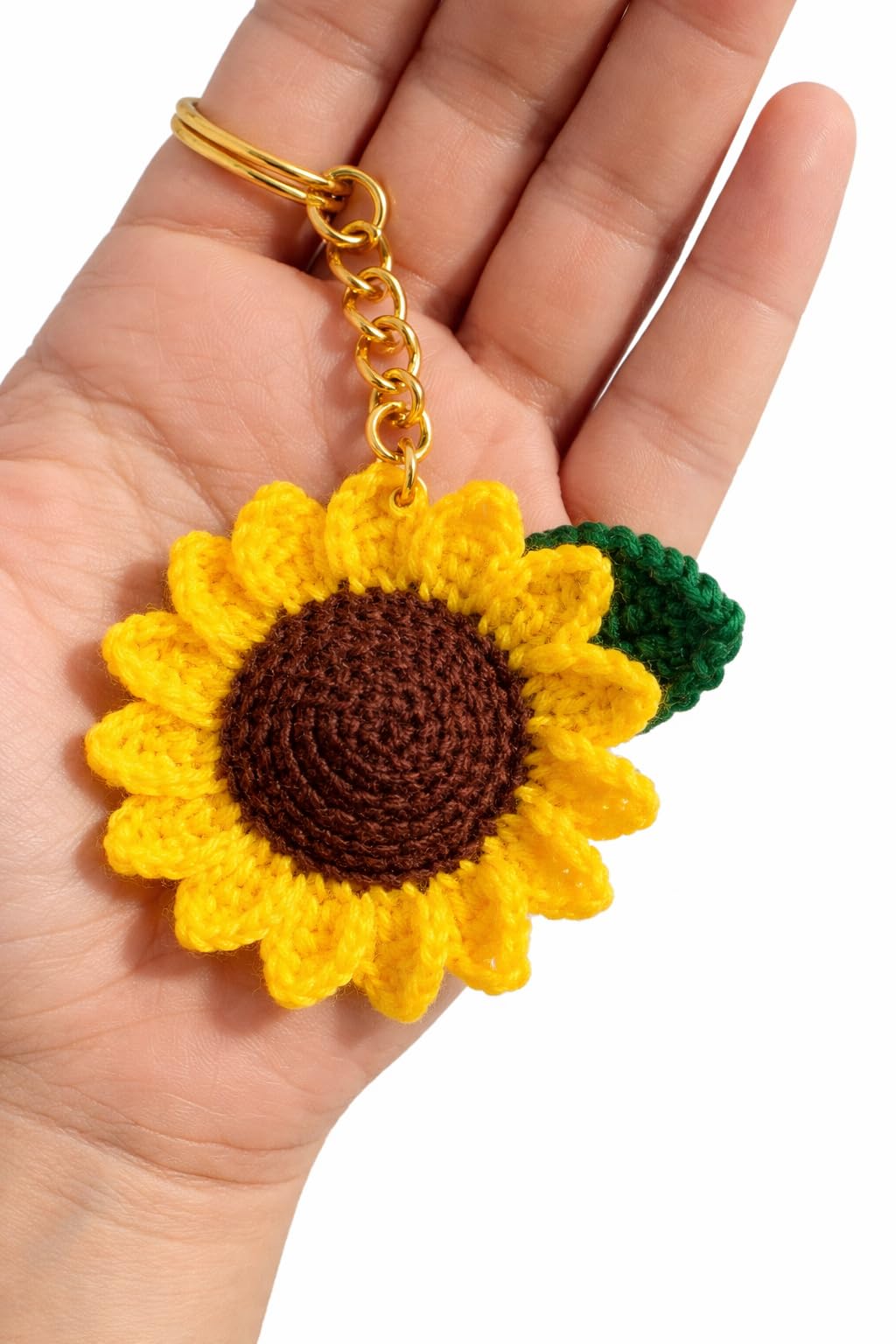 VARIQ Handmade Crochet Sunflower Keychain for Women & Girls, Cute Yellow Flower Key Ring Charm, Soft Yarn Knitted Gift, Bag Charm, Car Key Holder, Aesthetic Handmade Floral Accessory