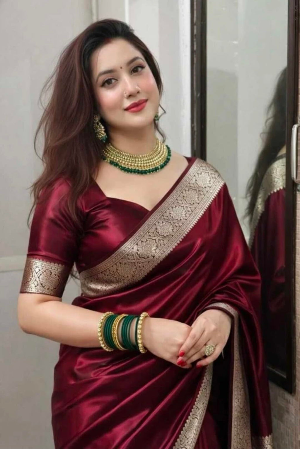 Rabbaitul Bait Banarasi Satin Kanjivaram Saree Wine Silver Zari Pure Soft Blend Silk Sari Satin Women Kanchipuram Paithani Silk Party Wedding New Ladies Wine Color Sadi with Blouse Piece (Maroon)