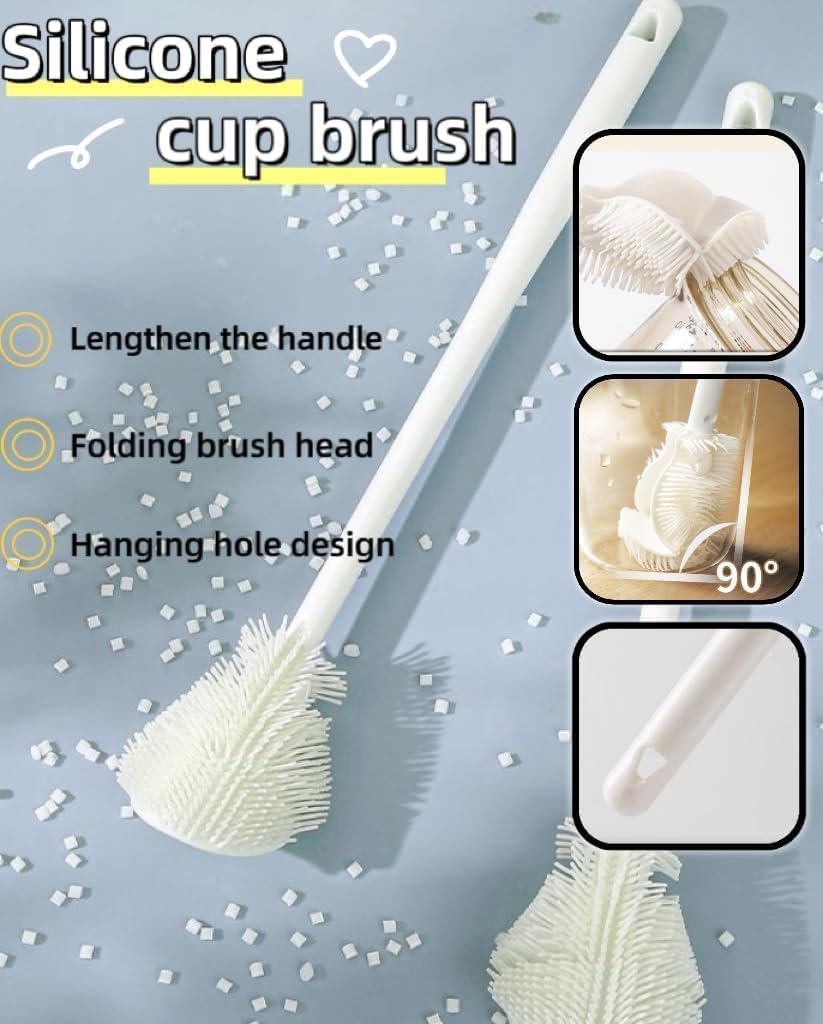Silicone Bottle Cleaning Brush, 360 Degree Rotational, Flexible Soft Bristle, Long Handle Cleaning Brush for Jar, Cup, Glass Mug Container and Kitchenware (29 × 5.5 × 1cm) (1)