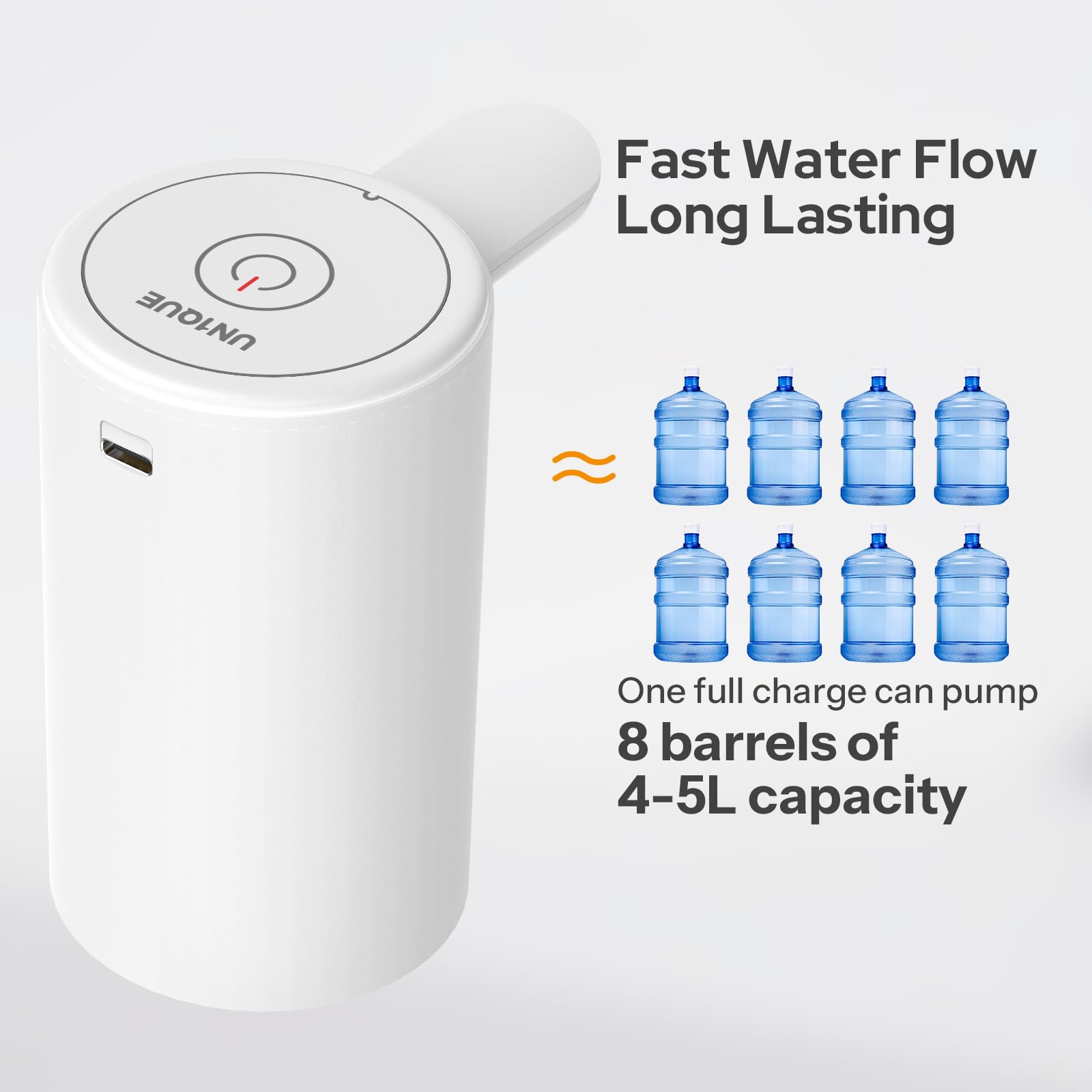 UN1QUE Water Dispenser Pump for 20 Litre Bottle, Foldable Water Dispenser for Home, Type-C Rechargeable Water Pump with 1.35L/Min Fast Flow, Wireless Water Can Dispenser Home Office Outdoor