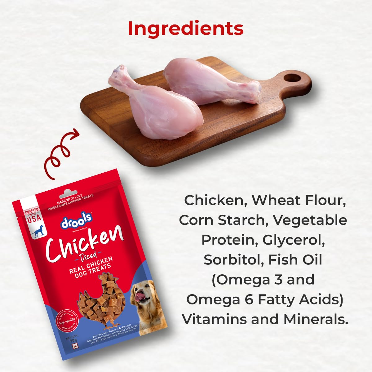 Drools Puppy & Adult Diced Dog Treats 70g | Real Chicken Flavour | Rich in Protein | No Artificial Preservatives | Best for Training & Bonding