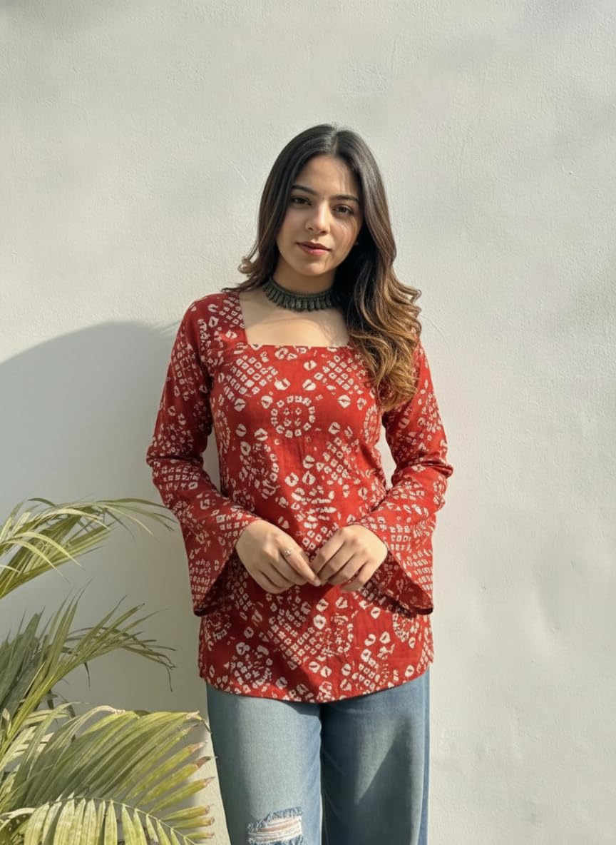 ANNI Designer Women's Viscose Blend Printed Short Kurti (NABILA RED_S_Red_Small)