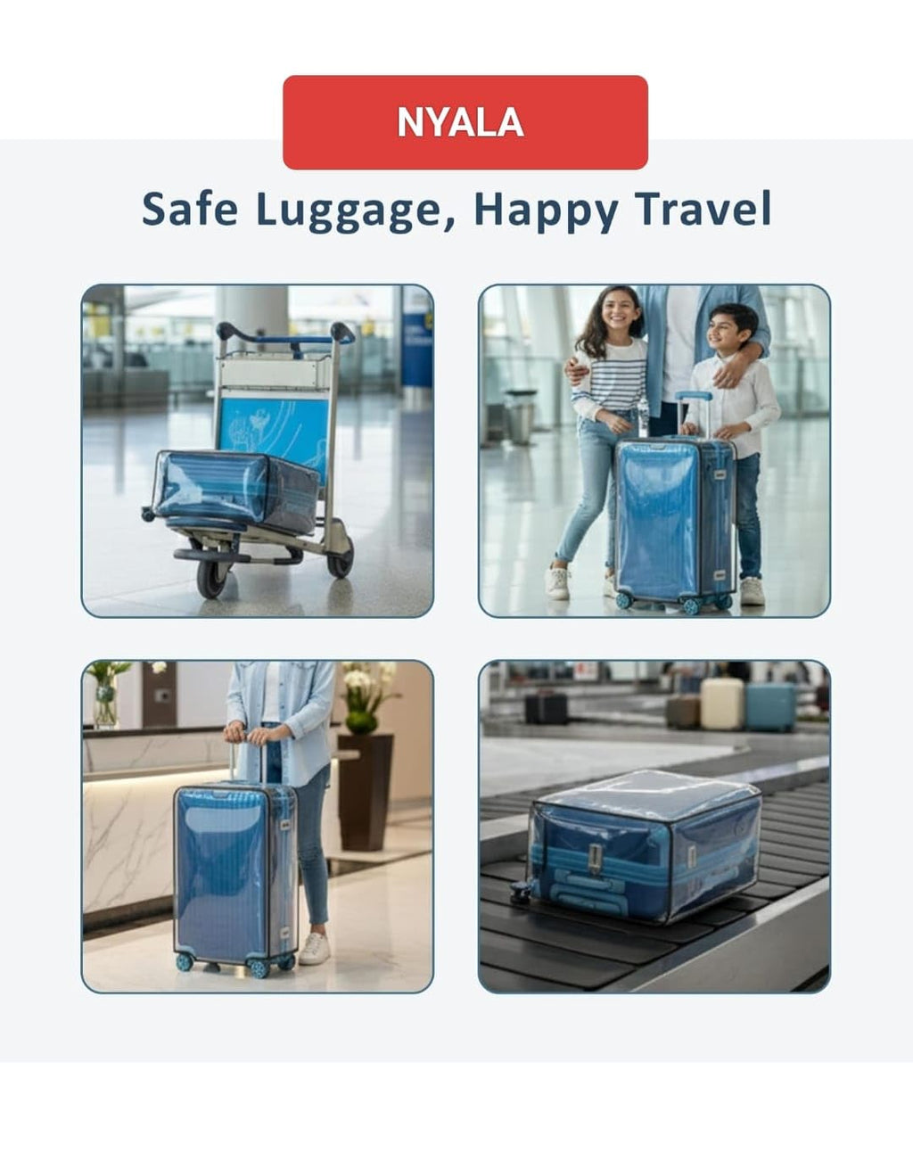 NYALA 24 Inch Protective Trolley Bag Cover | Transparent Suitcase Bag Cover | Waterproof Dustproof Luggage Cover, Clear PVC Suitcase Covers Protectors (60x45x30 CM)