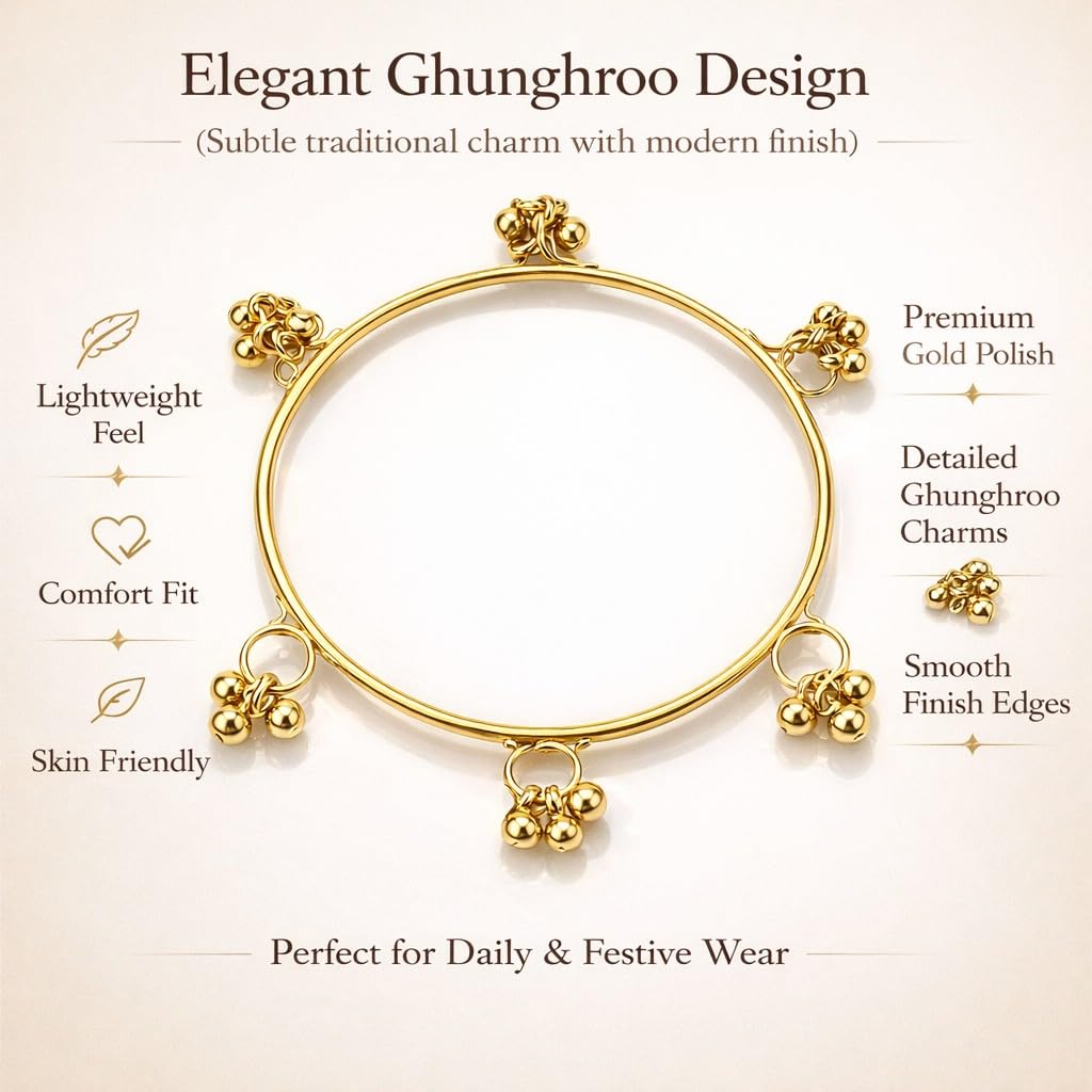 SUPER SOFTENER 8 Pcs Ghunghroo Kashmiri Bangles Set for Women Stylish | Gold Tone Kashmiri Chudi | Lightweight Traditional Jewellery