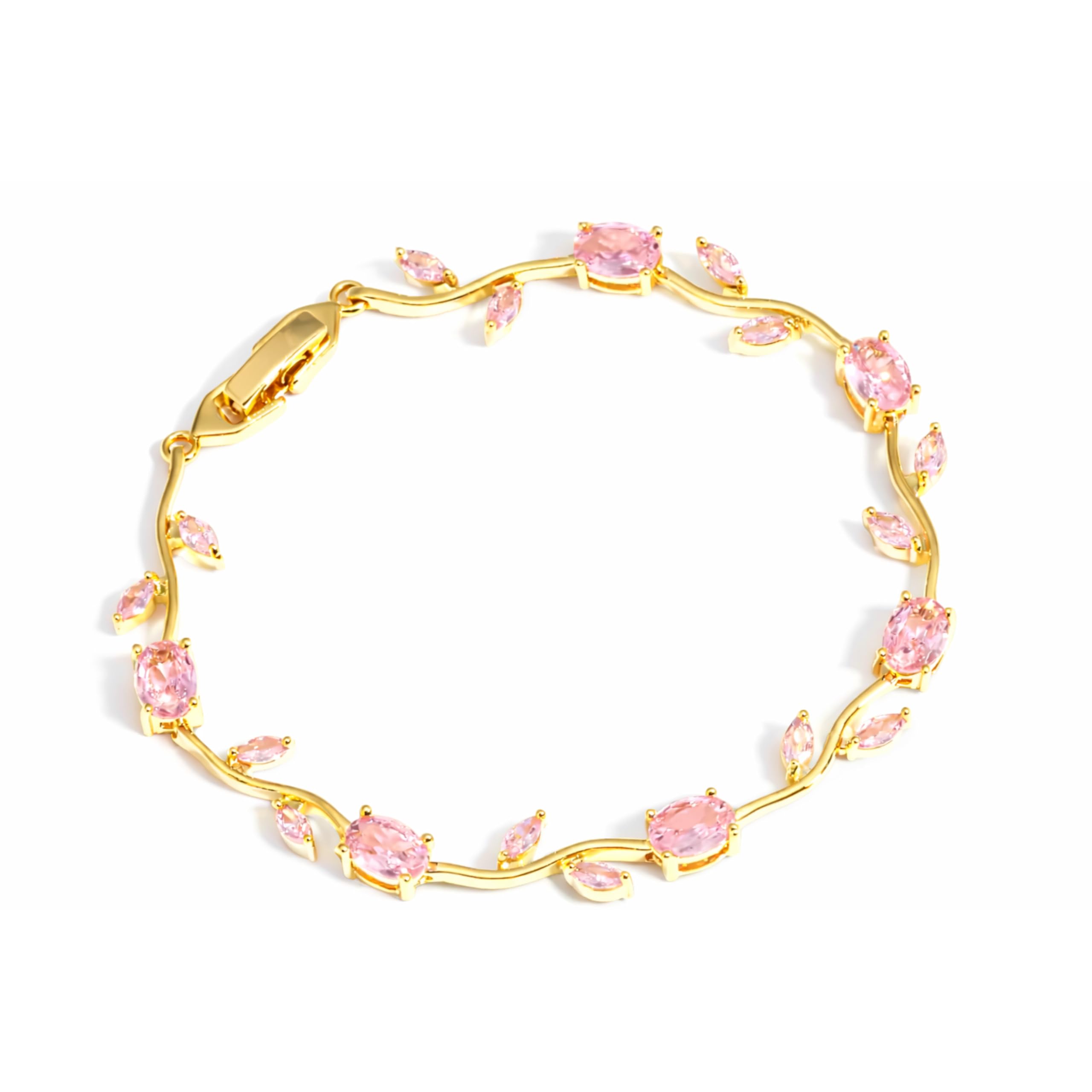 JIMOR Trendy Tulip Bracelet for Women | Gold Plated Pink Crystal Floral Bracelet | Elegant Minimalist Jewelry | Adjustable Chain Bracelet Gift for Girls Women | Stylish Party Daily Wear Accessory