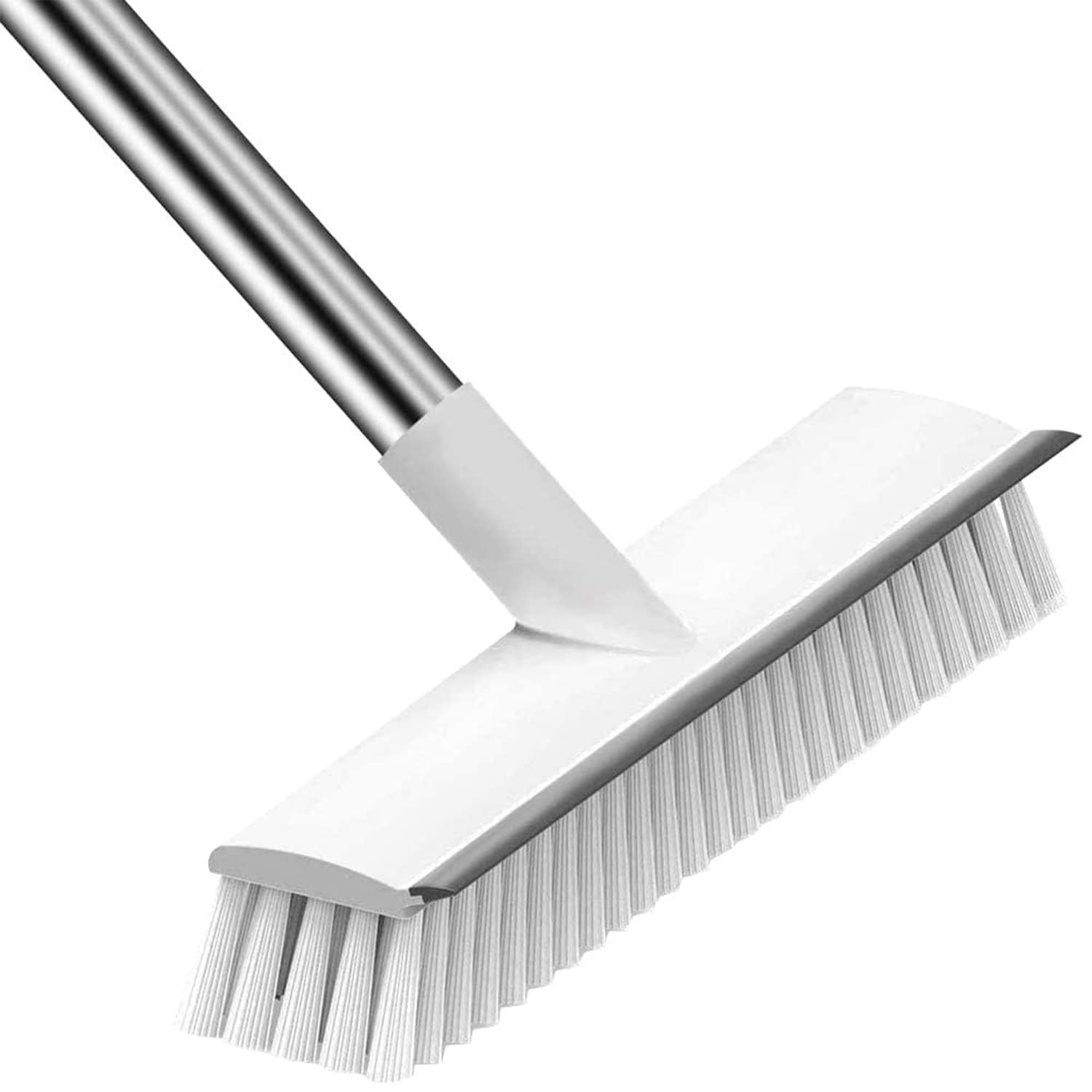 Miltion Multifunctional 2 in 1 Bathroom Cleaning Brush with Wiper, Long Handle Floor and Tiles Scrub Brush, 120° Rotating Head, White